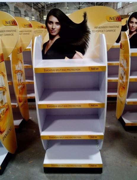Wood flooring movable hair care shampoo display stand