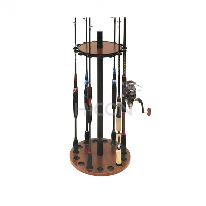 Het houten Visserijrod display rack round pole Houder Rek van de Visserijspoel
